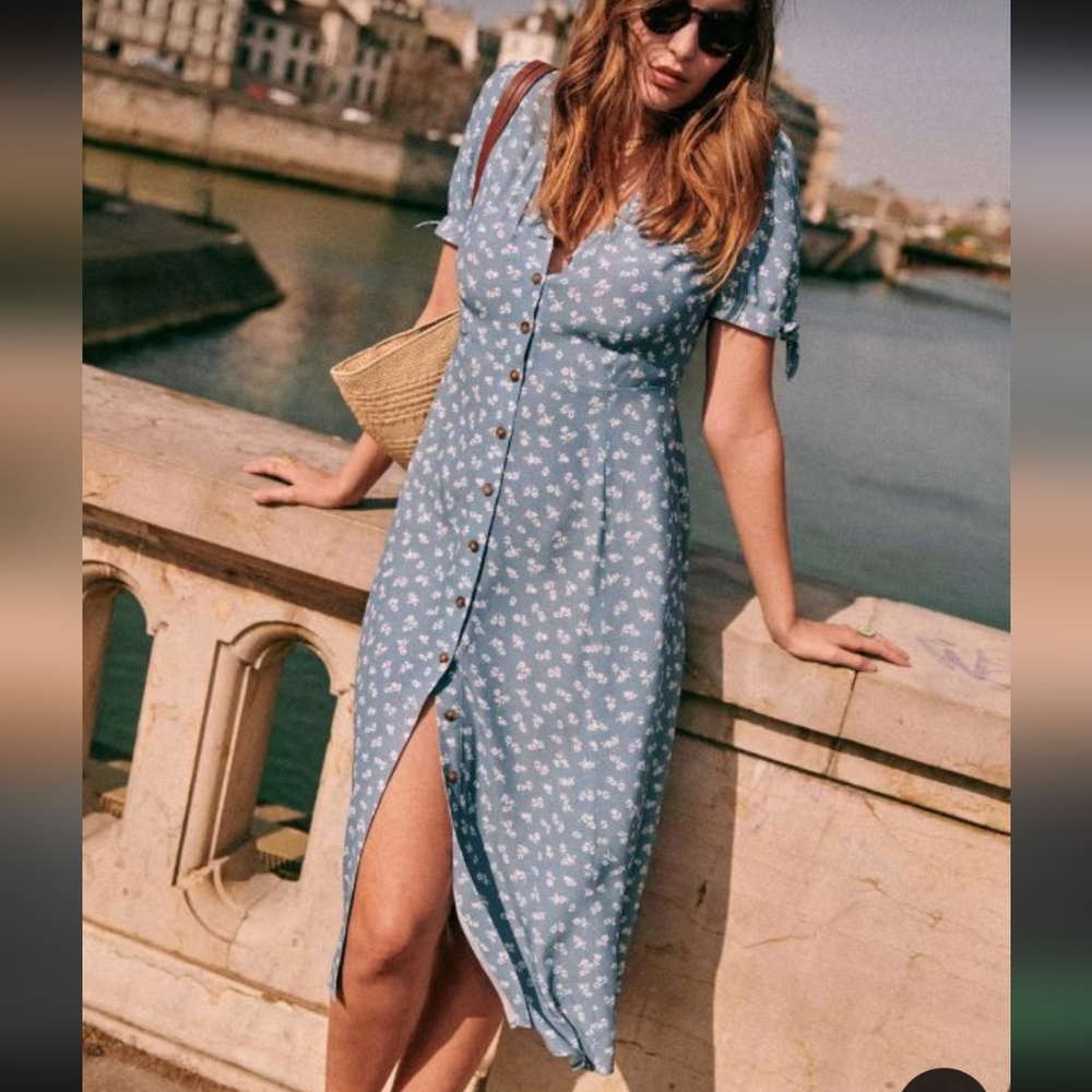 Sezane Vic Dress in mini flowers on blue